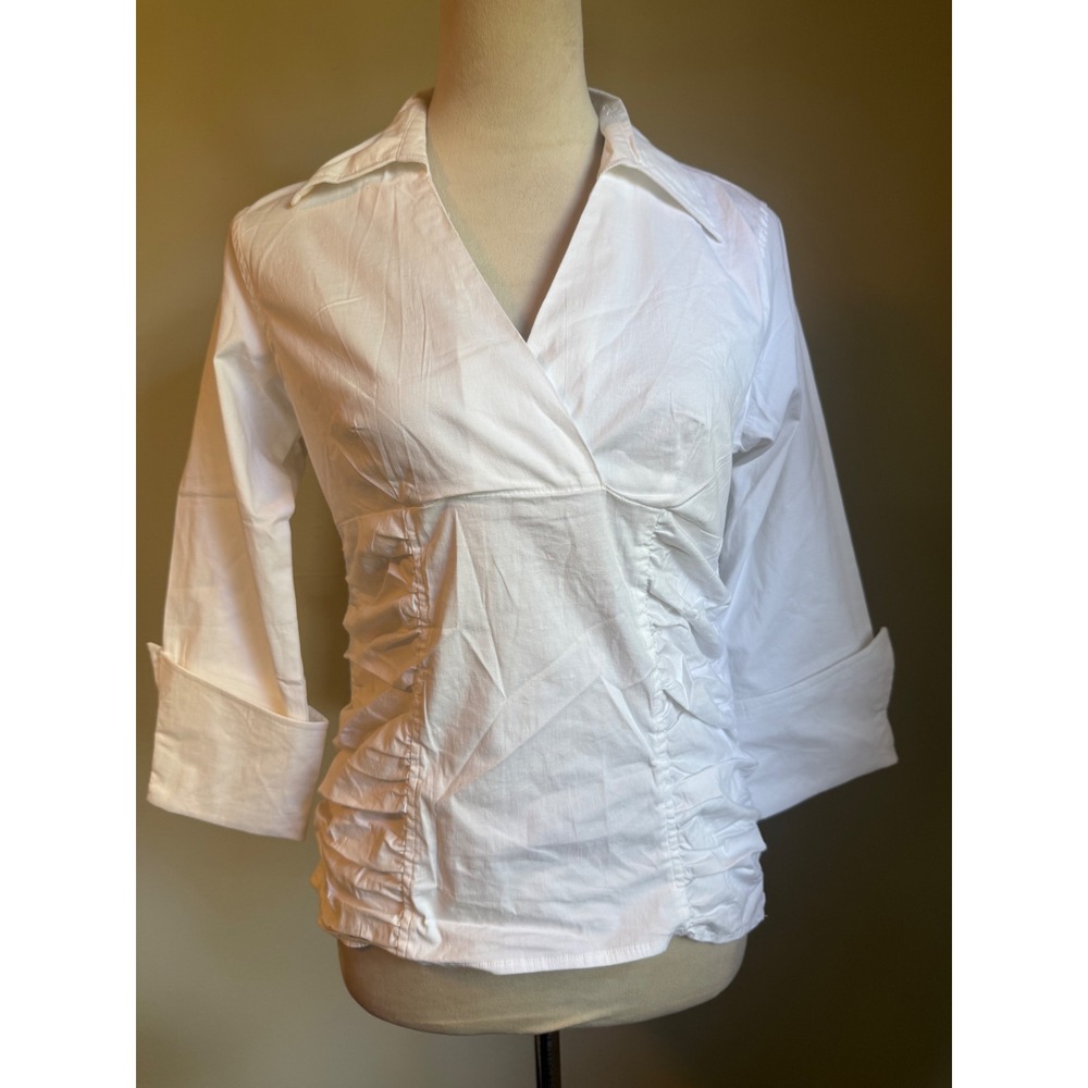 Angie‎ White Ruched V Blouse 3/4 Sleeve Top Small NWT y2k boho whimsi dainty top
